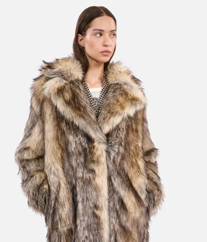 Women Long Beige Fureffect Coat THE KOOPLES Coats and Jackets
