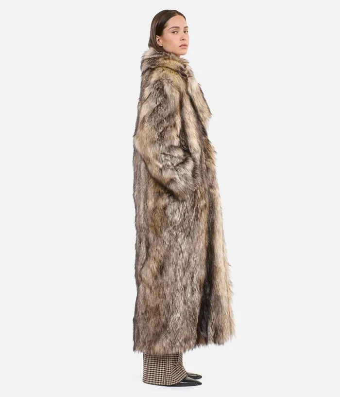 Women Long Beige Fureffect Coat THE KOOPLES Coats and Jackets