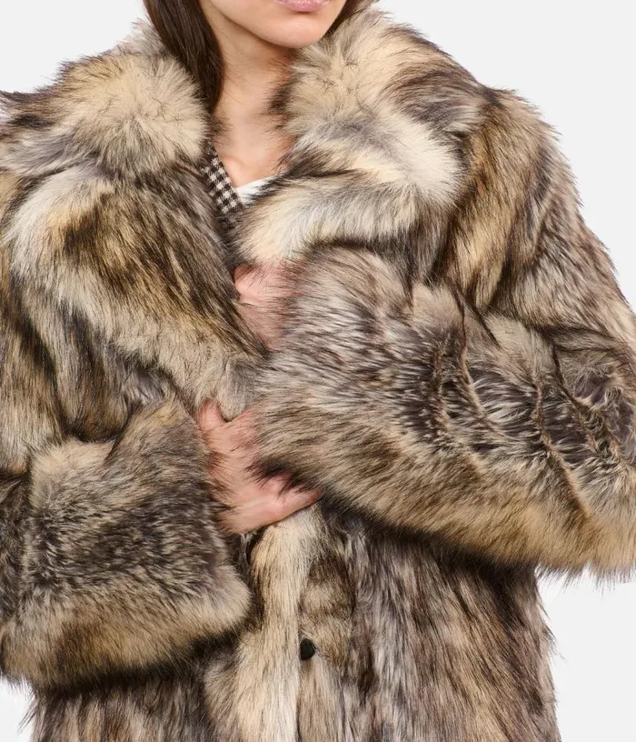 Women Long Beige Fureffect Coat THE KOOPLES Coats and Jackets