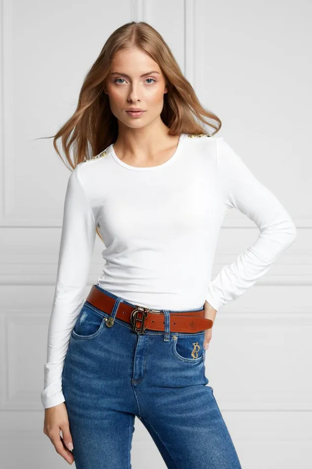 Women Long Sleeve Crew Neck Tee White Holland Cooper Tops