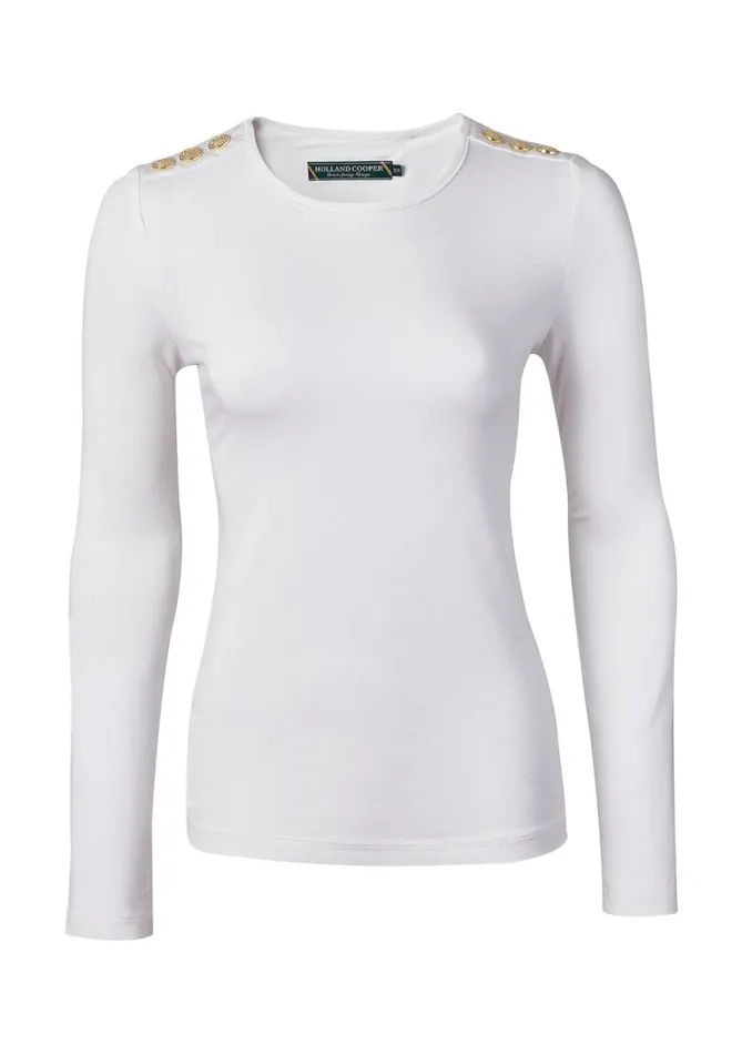 Women Long Sleeve Crew Neck Tee White Holland Cooper Tops