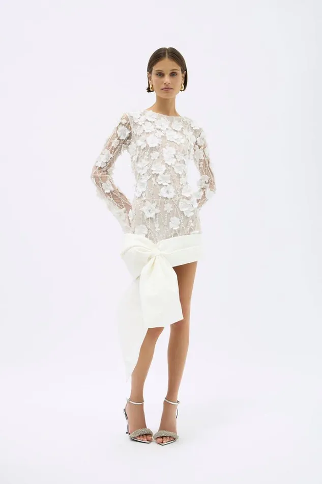 Women Long Sleeve Dresses Rachel Gilbert LANDON BOW MINI