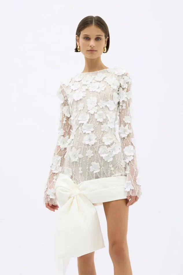 Women Long Sleeve Dresses Rachel Gilbert LANDON BOW MINI