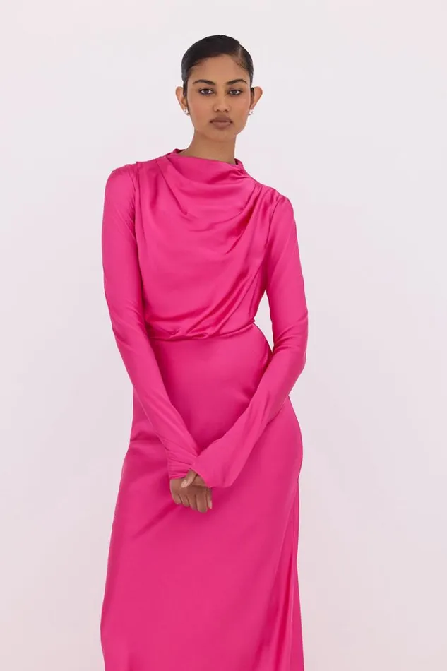 Women Long Sleeve Dresses Rachel Gilbert Lucielle Gown Hot Pink