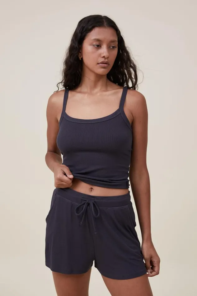 Women Loungewear Cotton On Sleep Recovery Relaxed Short Black Rib