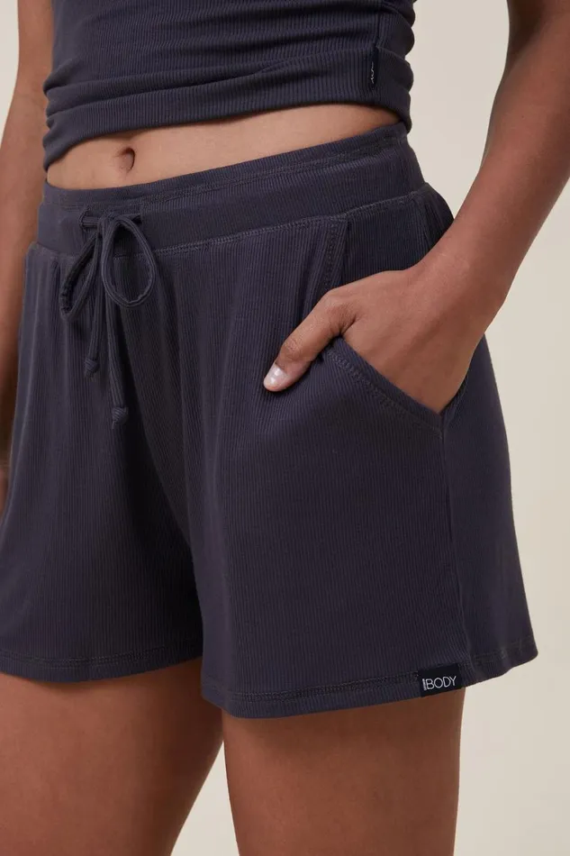 Women Loungewear Cotton On Sleep Recovery Relaxed Short Black Rib