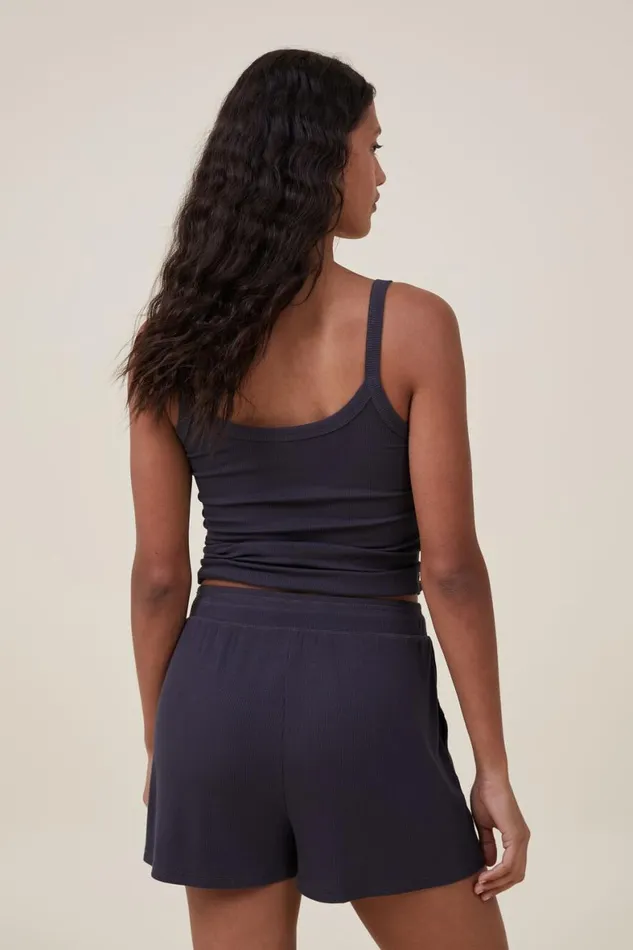 Women Loungewear Cotton On Sleep Recovery Relaxed Short Black Rib