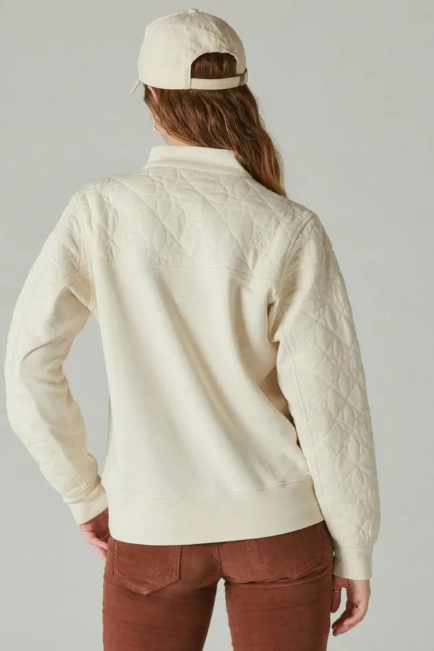 Women Lucky Brand Activewear Quilted Half Zip Popover Eggnog