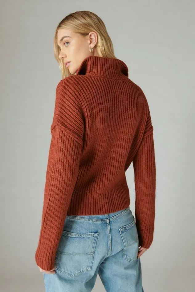 Women Lucky Brand All Tops Half Zip Pullover Sweater Terracota Acid Washed