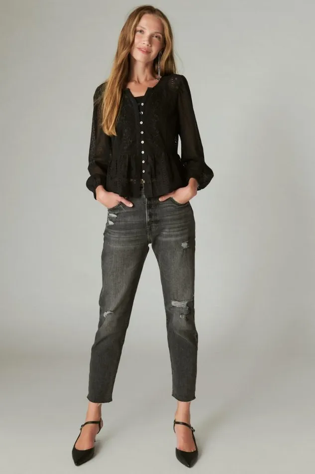 Women Lucky Brand All Tops Lace Date Night Top Caviar