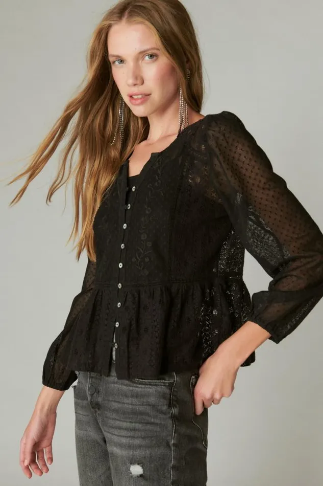 Women Lucky Brand All Tops Lace Date Night Top Caviar