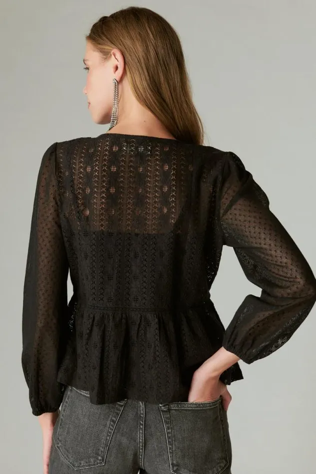 Women Lucky Brand All Tops Lace Date Night Top Caviar