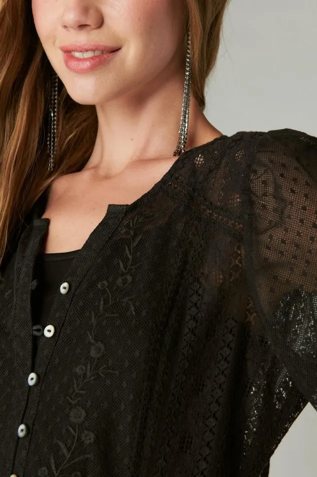 Women Lucky Brand All Tops Lace Date Night Top Caviar