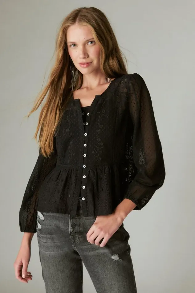 Women Lucky Brand All Tops Lace Date Night Top Caviar