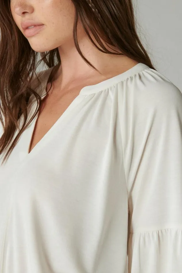 Women Lucky Brand All Tops Long Sleeve Notched Neck Sandwash Top Ethereal White