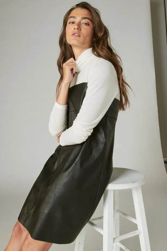 Women Lucky Brand Dresses Faux Leather Babydoll Slip Dress Black