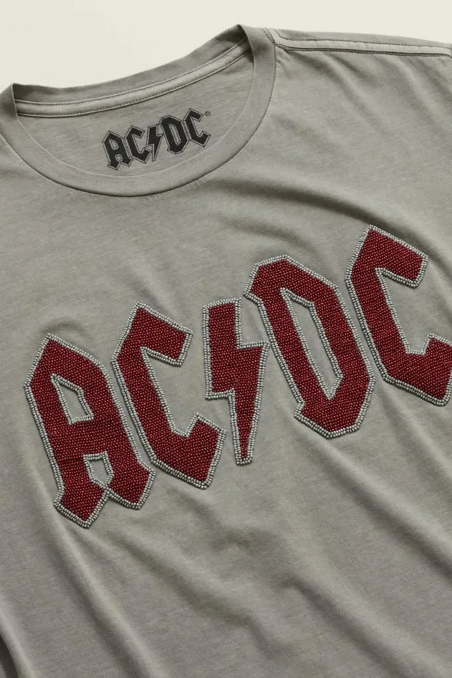 Women Lucky Brand Graphic Tees Acdc Beaded Boyfriend Tee Castle Rock