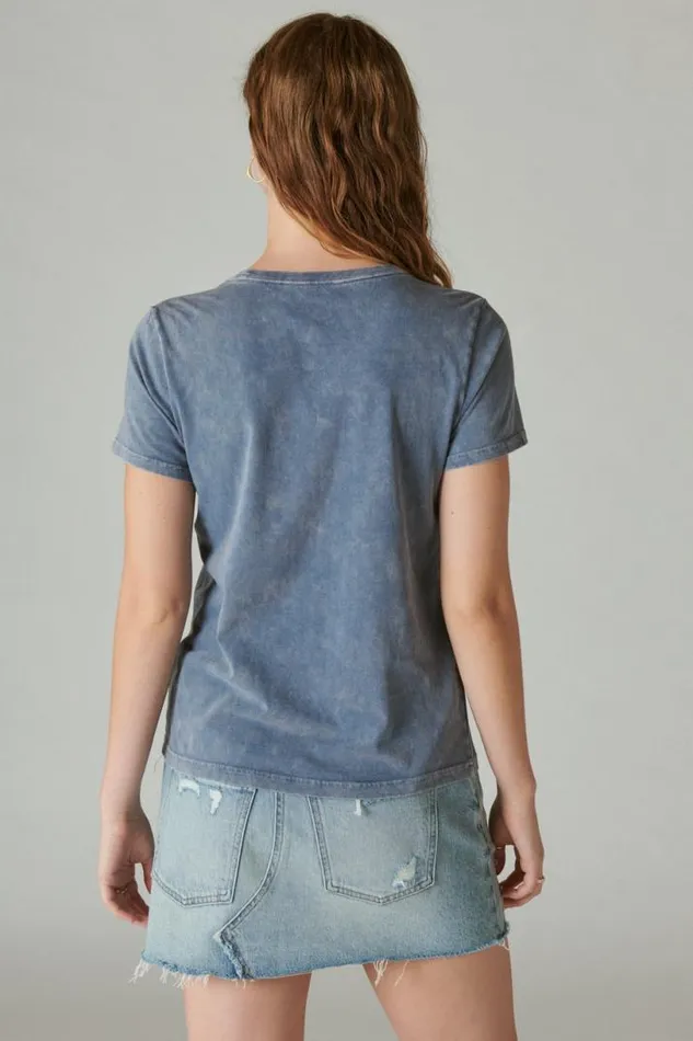 Women Lucky Brand Graphic Tees Blue Moon Classic Crew Dress Blues