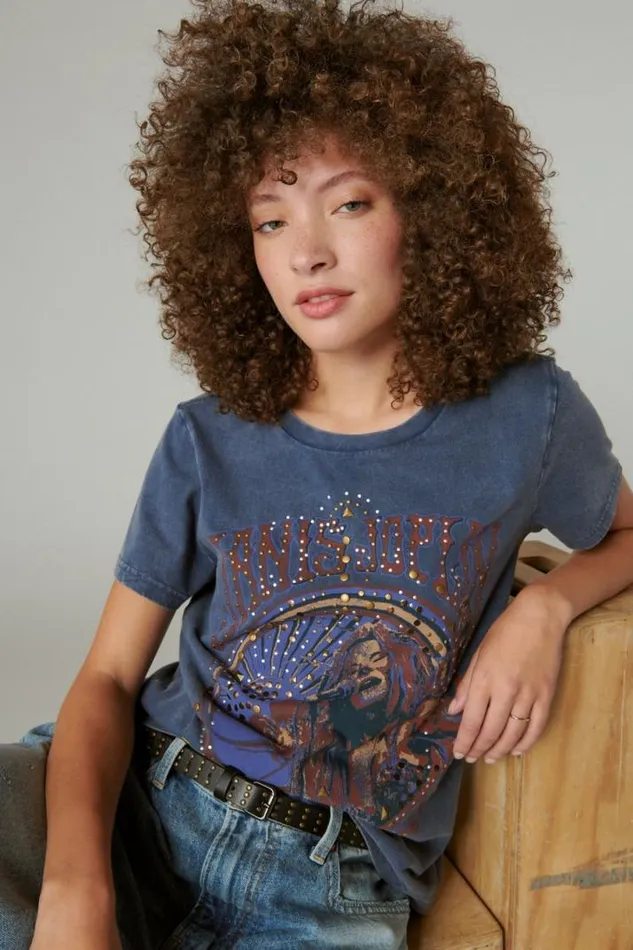 Women Lucky Brand Graphic Tees Janis Classic Crew Dress Blues