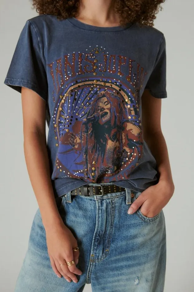 Women Lucky Brand Graphic Tees Janis Classic Crew Dress Blues