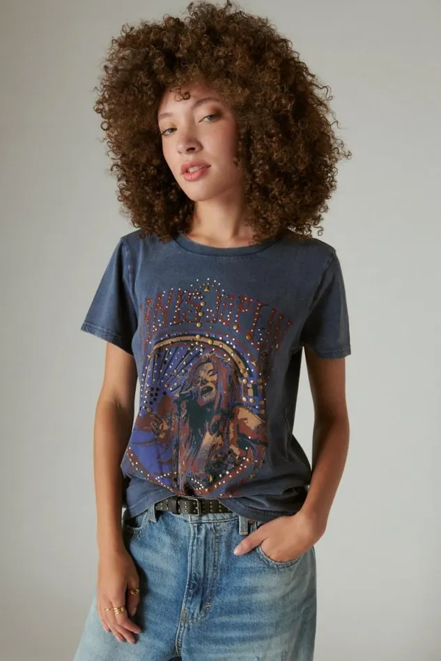 Women Lucky Brand Graphic Tees Janis Classic Crew Dress Blues