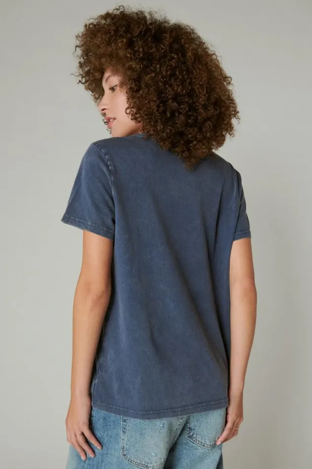 Women Lucky Brand Graphic Tees Janis Classic Crew Dress Blues