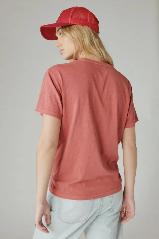 Women Lucky Brand Graphic Tees Lucky Double Clover Boyfriend Tee Cardinal