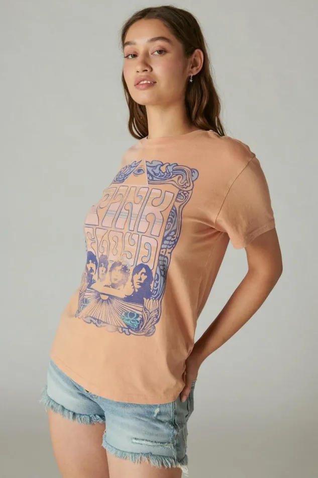 Women Lucky Brand Graphic Tees Pink Floyd Art Neu Boyfriend Tee Sand Storm