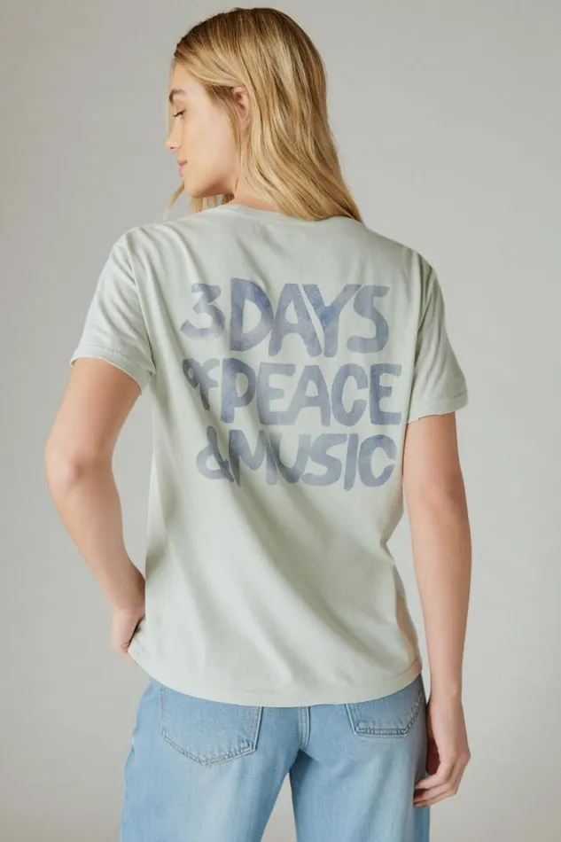 Women Lucky Brand Graphic Tees Woodstock Star Circle Boyfriend Tee Zephyr Blur