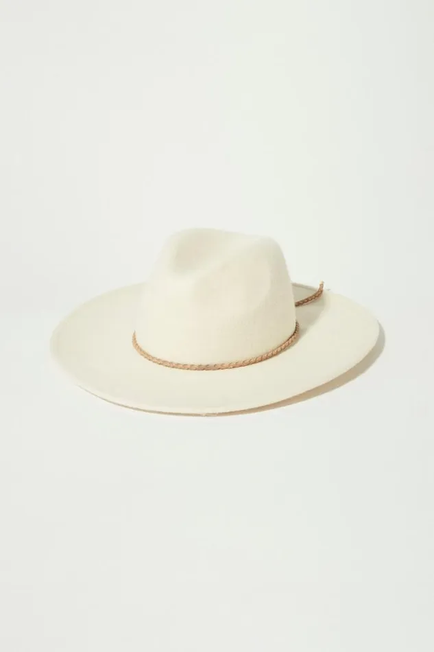 Women Lucky Brand Hats Cream Leather Braided Ranger Natural