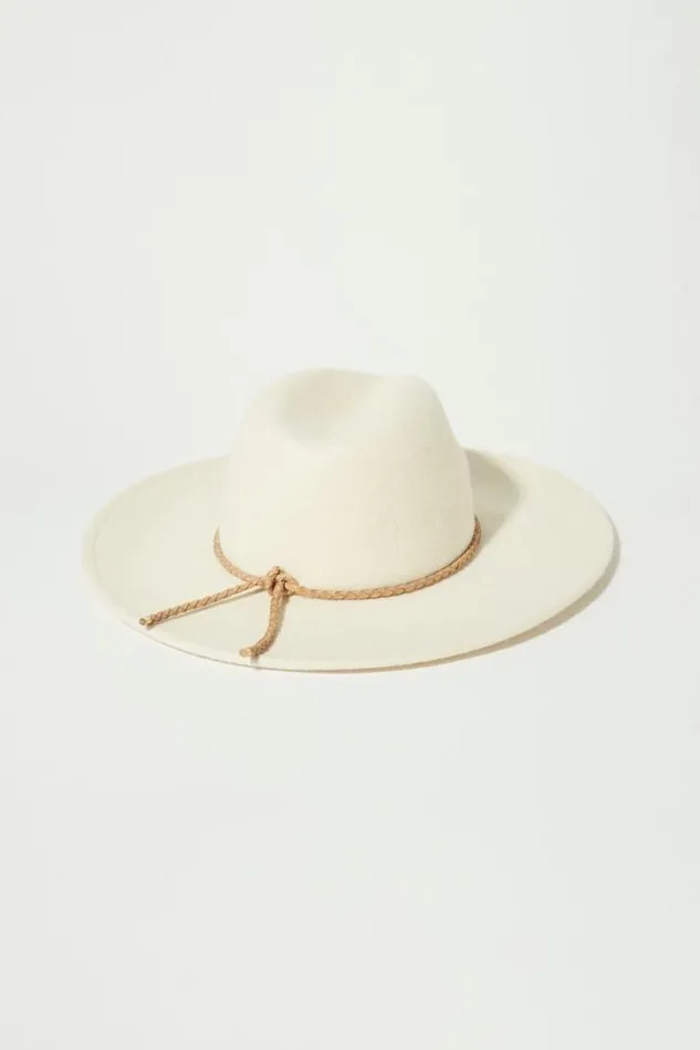 Women Lucky Brand Hats Cream Leather Braided Ranger Natural