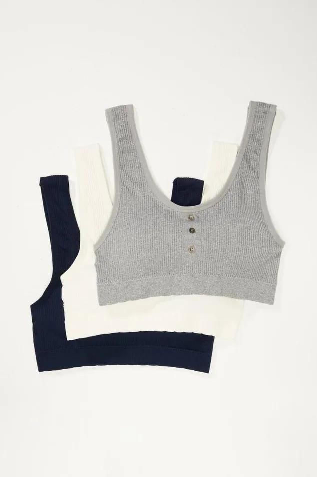 Women Lucky Brand Intimates and Sleepwear Ribbed Bralette 3 Pk Dark Blue