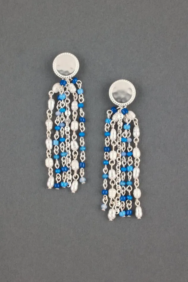 Women Lucky Brand Jewelry Bead Fringe Stud Earring Silver