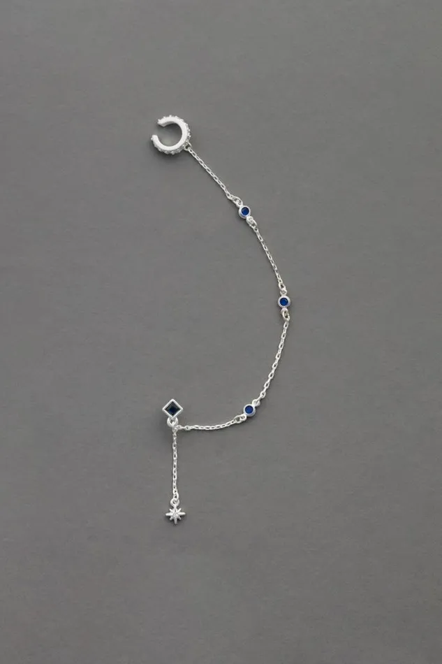 Women Lucky Brand Jewelry Blue Ear Cuff Chain Silver