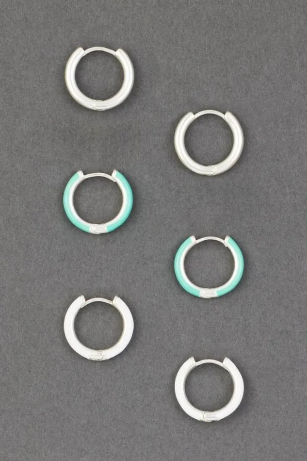 Women Lucky Brand Jewelry Blues Enamel Hoop Set Silver