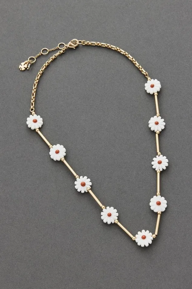 Women Lucky Brand Jewelry Daisy Chain Collar Necklace Gold