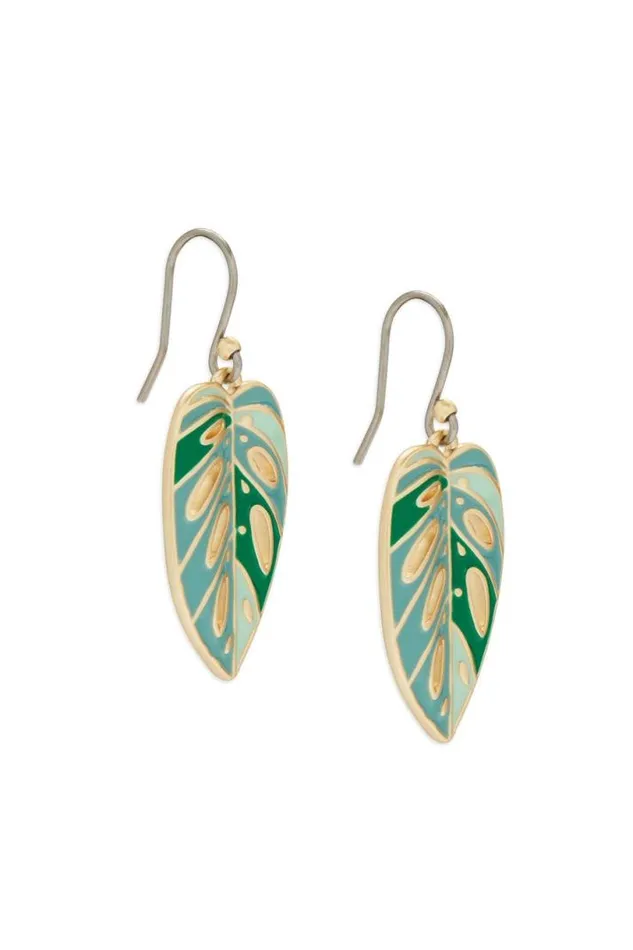 Women Lucky Brand Jewelry Enamel Monstera Drop Earring Gold