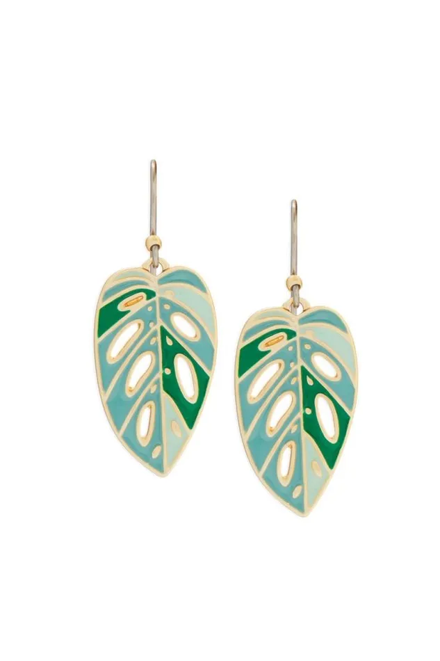 Women Lucky Brand Jewelry Enamel Monstera Drop Earring Gold