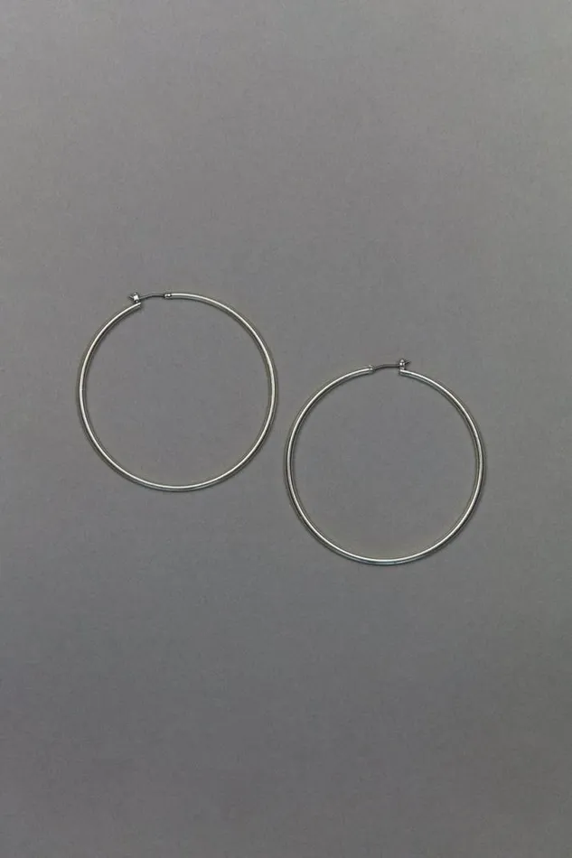 Women Lucky Brand Jewelry Large Skinny Hoop Earrings Silver