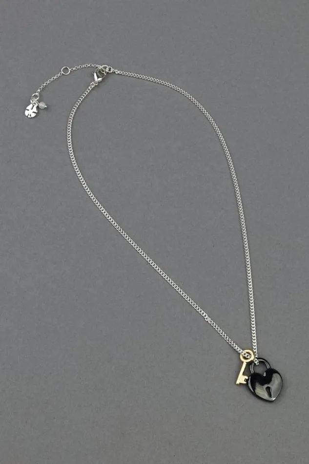 Women Lucky Brand Jewelry Ox Heart Lock And Key Pendant Two Tone
