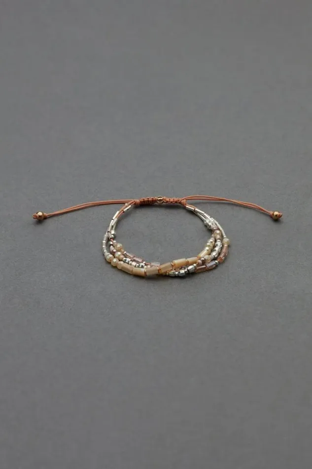 Women Lucky Brand Jewelry Pink Beaded Threaded Pull Bracelet Two Tone