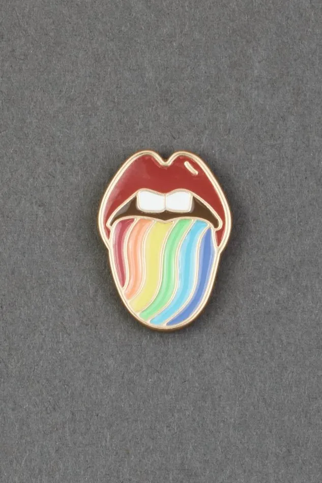 Women Lucky Brand Jewelry Rainbow Lips Enamel Pin Gold