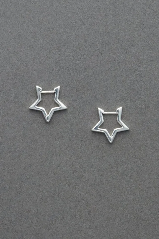 Women Lucky Brand Jewelry Sterling Silver Star Hoops Silver