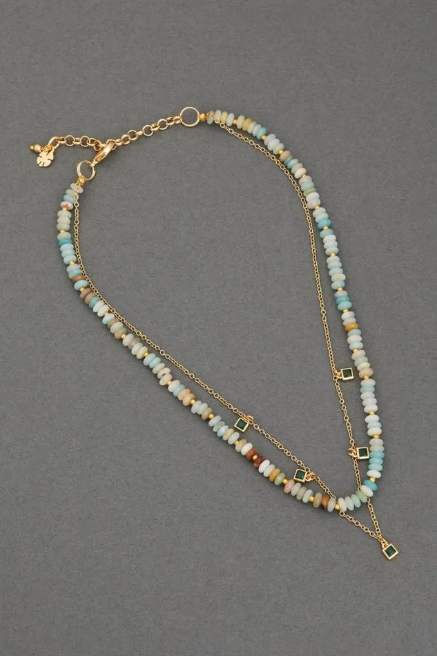 Women Lucky Brand Jewelry Stone Beaded Layer Necklace Gold