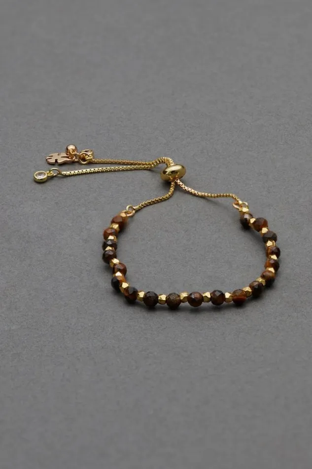 Women Lucky Brand Jewelry Tigers Eye Beaded Bracelet Gold