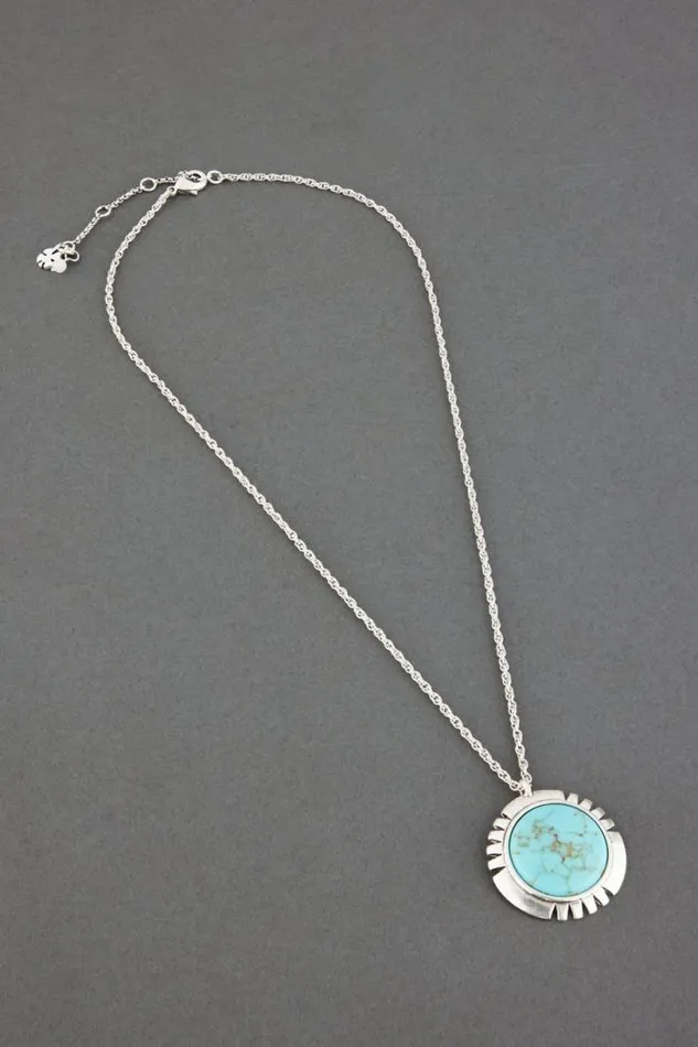 Women Lucky Brand Jewelry Turquoise Coin Pendant Necklace Silver