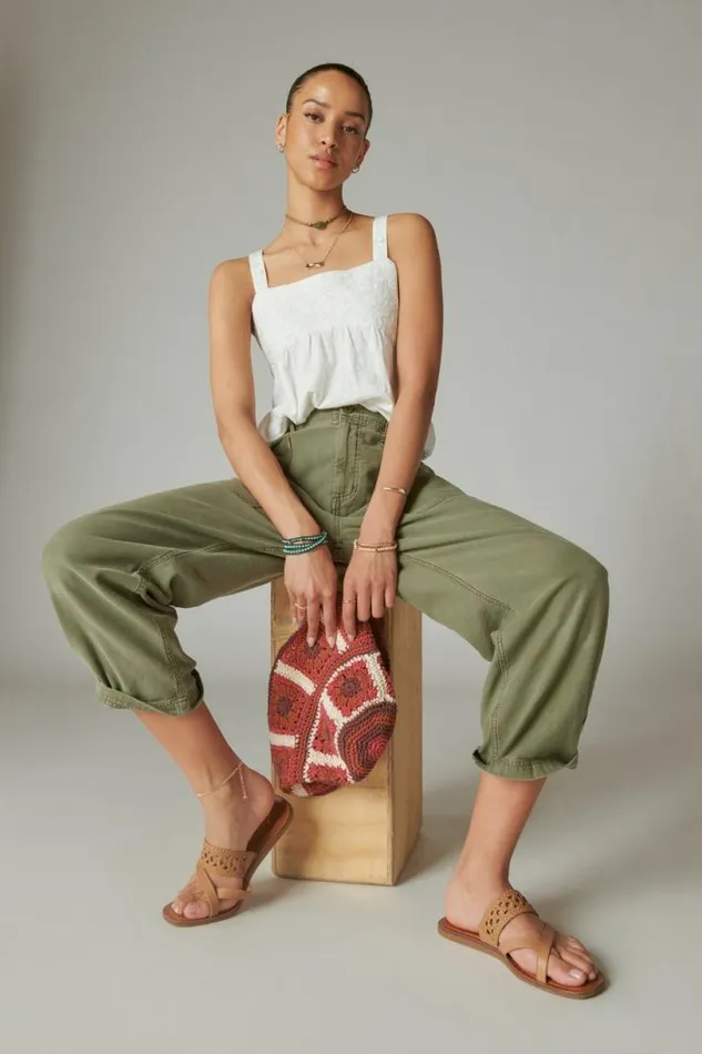 Women Lucky Brand Pants Easy Pocket Utility Pant Dusty Olive