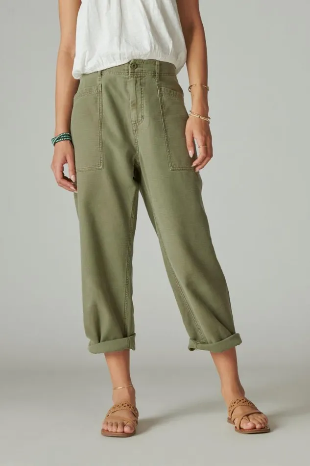 Women Lucky Brand Pants Easy Pocket Utility Pant Dusty Olive