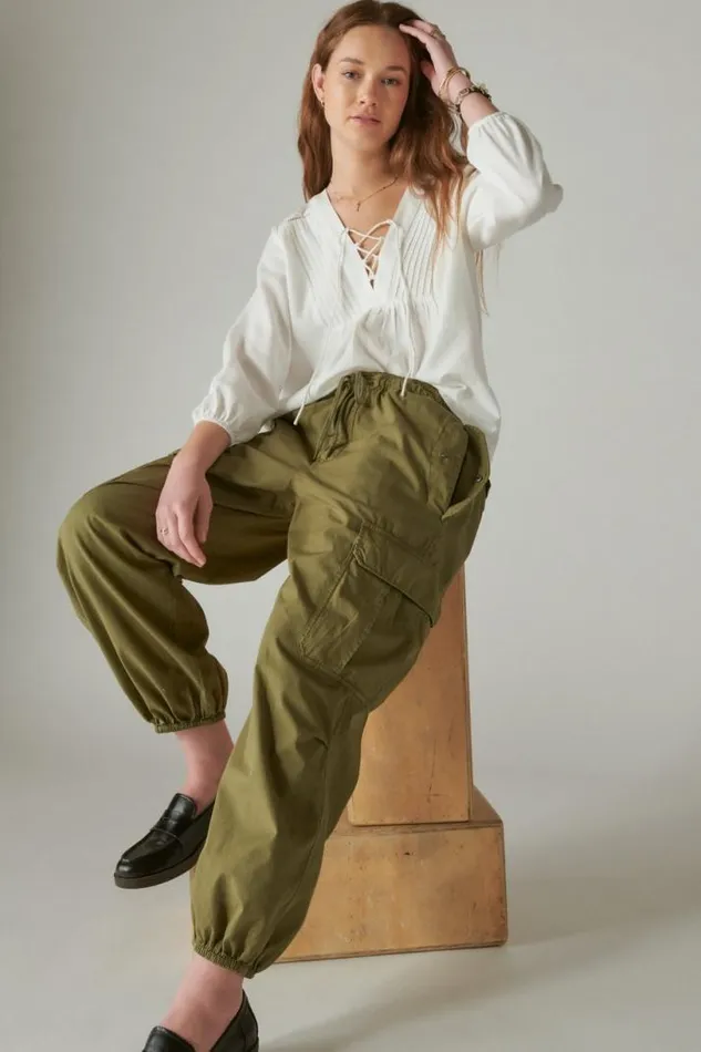 Women Lucky Brand Pants Parachute Utility Pant Olive
