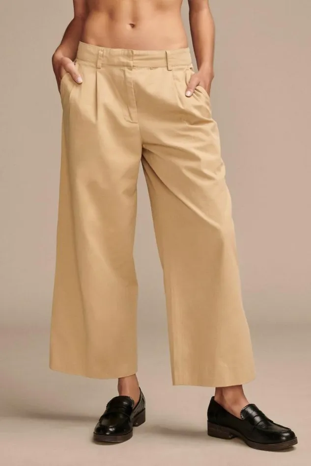 Women Lucky Brand Pants Pleated Wide Leg Crop Pant Dark Khaki